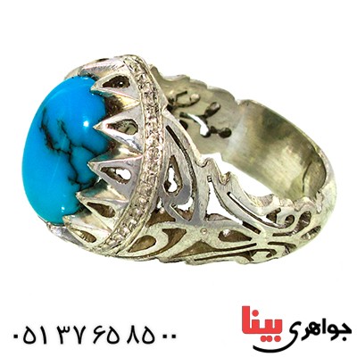 انگشتر فیروزه شجری مصری مردانه درشت دور اشکی _کد:1440