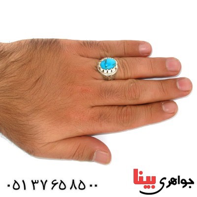 انگشتر فیروزه شجری مصری مردانه درشت دور اشکی _کد:1440