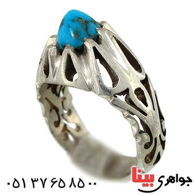 انگشتر فیروزه نیشابوری مردانه اسلیمی دور اشکی _کد:9960