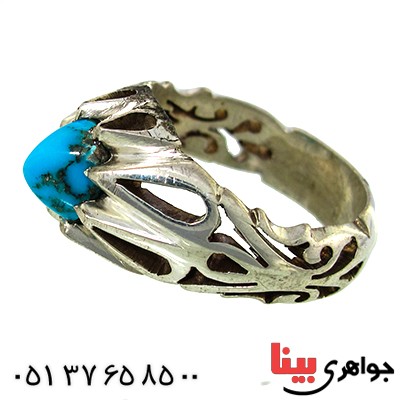 انگشتر فیروزه نیشابوری مردانه اسلیمی دور اشکی _کد:9960