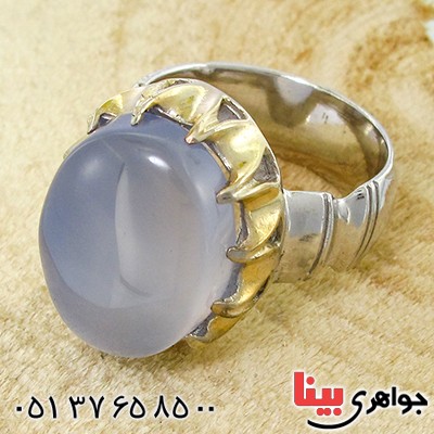 انگشتر عقیق یمنی کبود مردانه رادیوم لوکس دور چنگی طلایی _کد:9964