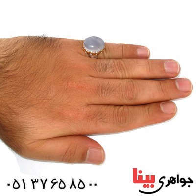 انگشتر عقیق یمنی کبود مردانه رادیوم لوکس دور چنگی طلایی _کد:9964