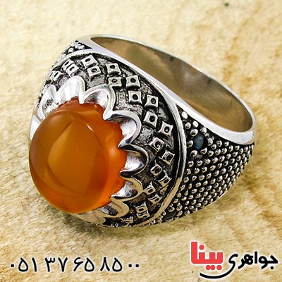 انگشتر عقیق یمنی شرف الشمس مردانه سیاه قلم _کد:9967