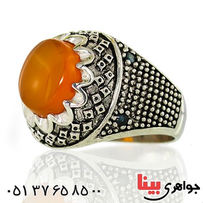انگشتر عقیق یمنی شرف الشمس مردانه سیاه قلم _کد:9967