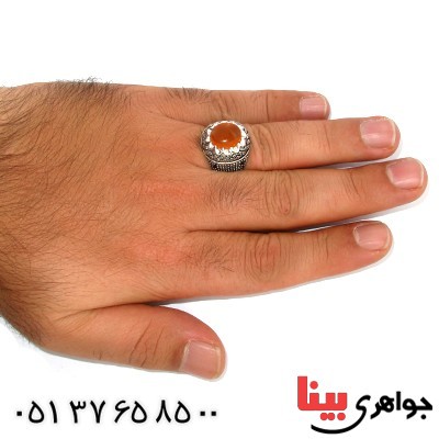 انگشتر عقیق یمنی شرف الشمس مردانه سیاه قلم _کد:9967