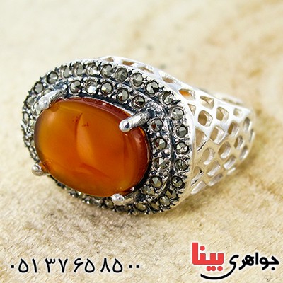 انگشتر عقیق یمنی زنانه درشت رادیوم لوکس مارکازیتی _کد:9973