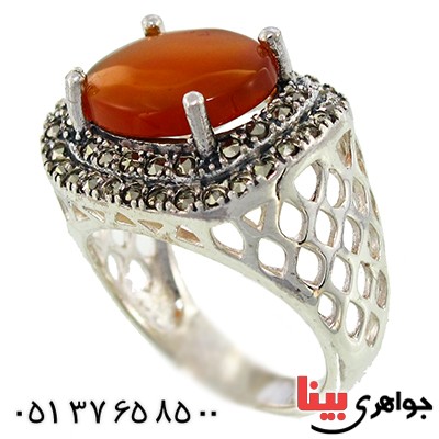 انگشتر عقیق یمنی زنانه درشت رادیوم لوکس مارکازیتی _کد:9973