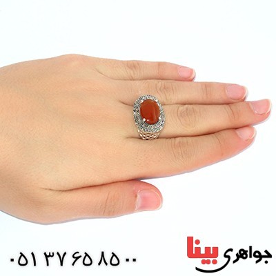 انگشتر عقیق یمنی زنانه درشت رادیوم لوکس مارکازیتی _کد:9973