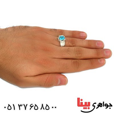 انگشتر فیروزه نیشابوری مردانه رادیوم لوکس مدل پله ای _کد:9977