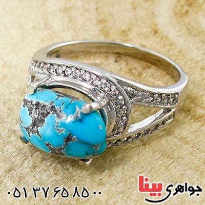 انگشتر فیروزه نیشابوری درشت زنانه رادیوم لوکس مدل الیا _کد:9984