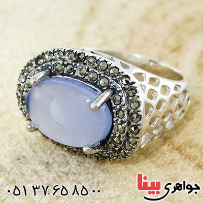 انگشتر عقیق یمنی کبود زنانه درشت رادیوم لوکس مارکازیتی _کد:9986