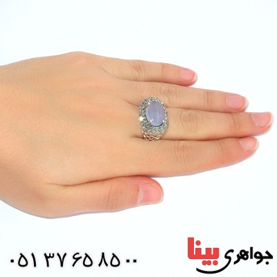 انگشتر عقیق یمنی کبود زنانه درشت رادیوم لوکس مارکازیتی _کد:9986