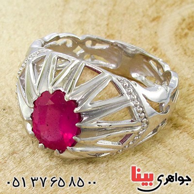 انگشتر یاقوت سرخ مردانه لوکس دور چنگی _کد:9992
