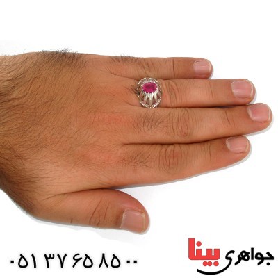انگشتر یاقوت سرخ مردانه لوکس دور چنگی _کد:9992