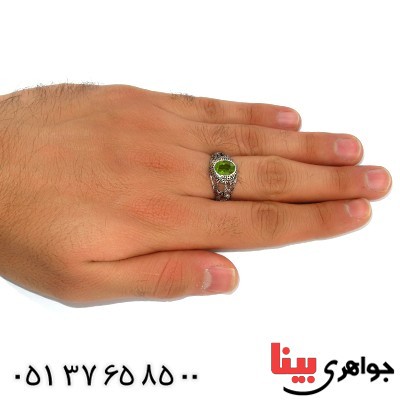 انگشتر زبرجد مردانه رادیوم لوکس سیاه قلم مدل یا علی _کد:9995