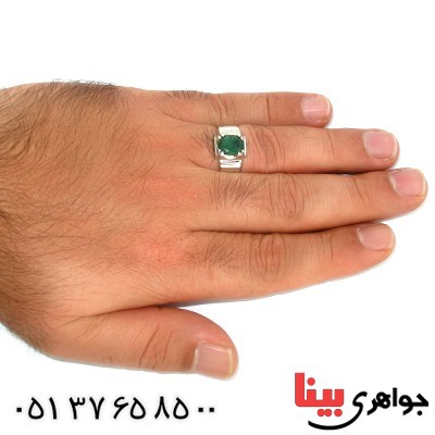 انگشتر زمرد زامبیا خوشرنگ مردانه رادیوم لوکس مدل پله ای _کد:9999