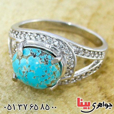 انگشتر فیروزه نیشابوری درشت زنانه رادیوم لوکس مدل لعیا _کد:10002