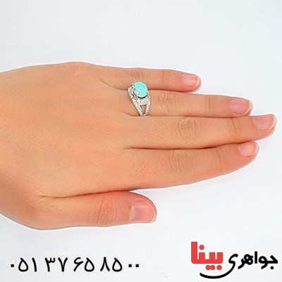 انگشتر فیروزه نیشابوری درشت زنانه رادیوم لوکس مدل لعیا _کد:10002