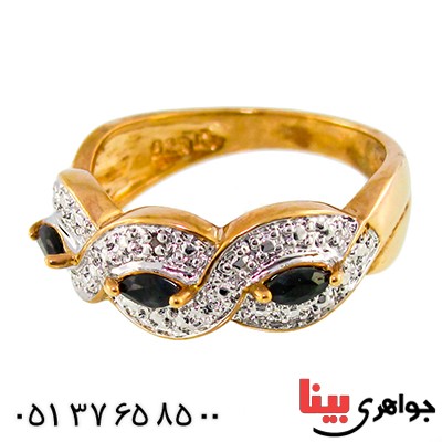 انگشتر یاقوت کبود و الماس زنانه مانی مدل بافت _کد:10023