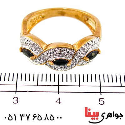 انگشتر یاقوت کبود و الماس زنانه مانی مدل بافت _کد:10023