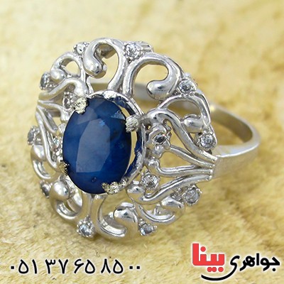 انگشتر یاقوت کبود زنانه درشت مدل پیچک _کد:10032