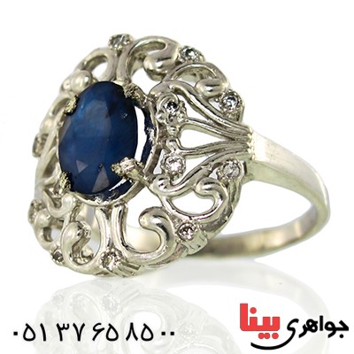 انگشتر یاقوت کبود زنانه درشت مدل پیچک _کد:10032