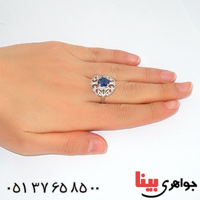انگشتر یاقوت کبود زنانه درشت مدل پیچک _کد:10032