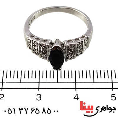 انگشتر یاقوت کبود و الماس زنانه مانی ایتالیایی مدل تک نگین بادامی _کد:10063