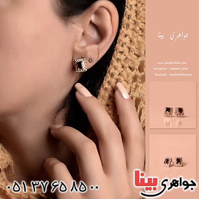 گوشواره یاقوت کبود زنانه مانی ایتالیایی مدل مربعی شکیل _کد:10068