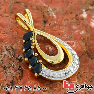 گردنبند یاقوت کبود زنانه مانی ایتالیایی مدل اشکی _کد:10090
