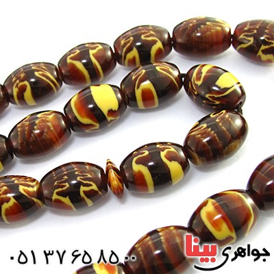 تسبیح سندلوس کهربایی 33 دانه ای درشت با عطر حرم مطهر _کد:10102
