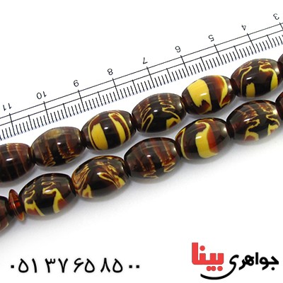 تسبیح سندلوس کهربایی 33 دانه ای درشت با عطر حرم مطهر _کد:10102