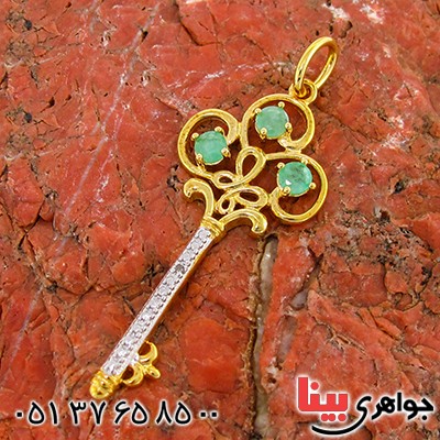 گردنبند زمرد و الماس کوچک زنانه مانی ایتالیایی مدل کلید _کد:10107