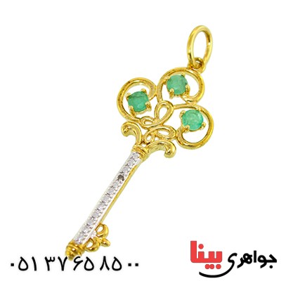 گردنبند زمرد و الماس کوچک زنانه مانی ایتالیایی مدل کلید _کد:10107