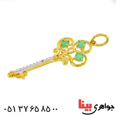 گردنبند زمرد و الماس کوچک زنانه مانی ایتالیایی مدل کلید _کد:10107
