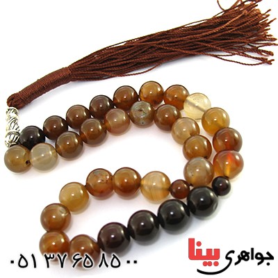 تسبیح عقیق قهوه ای 33 دانه ای خوشرنگ و درشت _کد:10114