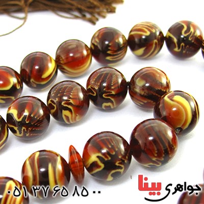 تسبیح سندلوس کهربایی 33 دانه ای با عطر حرم مطهر _کد:10120