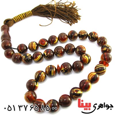 تسبیح سندلوس کهربایی 33 دانه ای با عطر حرم مطهر _کد:10120