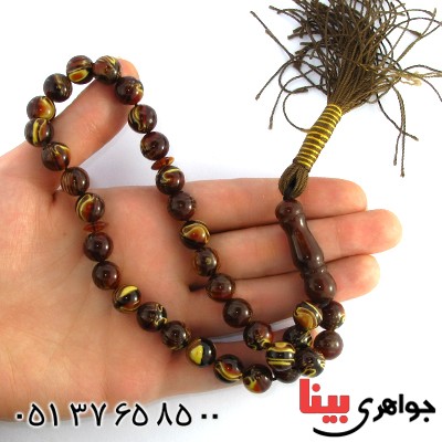 تسبیح سندلوس کهربایی 33 دانه ای با عطر حرم مطهر _کد:10120