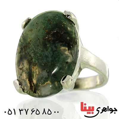 نگین انگشتر عقیق خزه ای خوشرنگ درشت بیضی _کد:10124