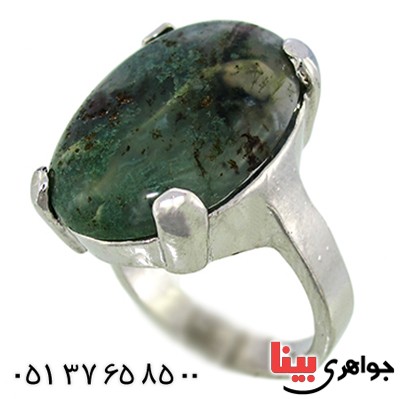 نگین انگشتر عقیق خزه ای خوشرنگ درشت بیضی _کد:10124