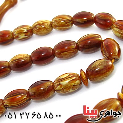 تسبیح سندلوس کهربایی 33 دانه ای هلی درشت با عطر حرم مطهر _کد:10127