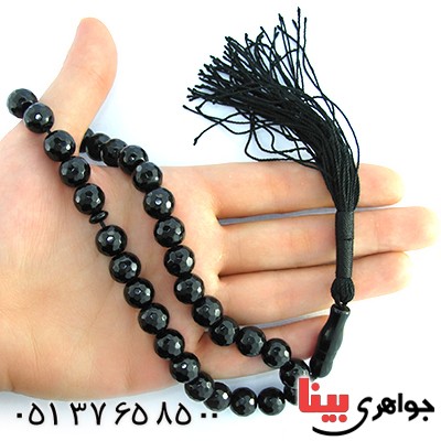 تسبیح عقیق سیاه (اونیکس) 33 دانه ای تراش دار درشت _کد:10130