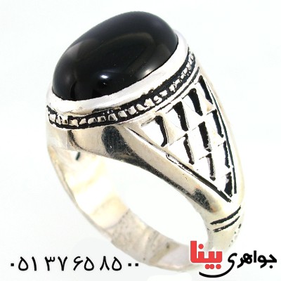 انگشتر عقیق سیاه (اونیکس) مردانه مدل مشبک _کد:10144