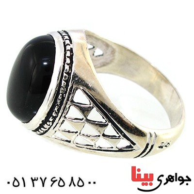 انگشتر عقیق سیاه (اونیکس) مردانه مدل مشبک _کد:10144