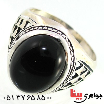انگشتر عقیق سیاه (اونیکس) مردانه مدل مشبک _کد:10144