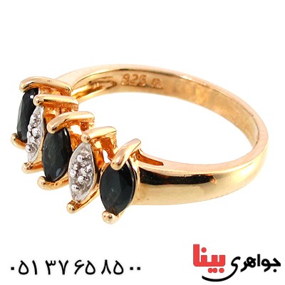 انگشتر یاقوت کبود و دو الماس میکرو زنانه مانی ایتالیایی _کد:10145