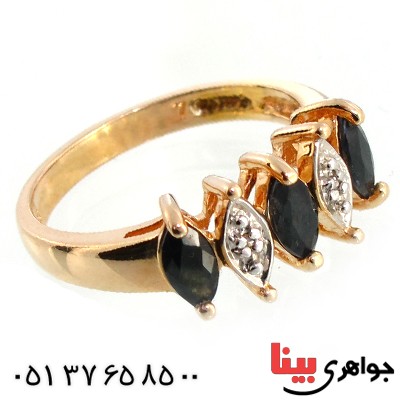 انگشتر یاقوت کبود و دو الماس میکرو زنانه مانی ایتالیایی _کد:10145
