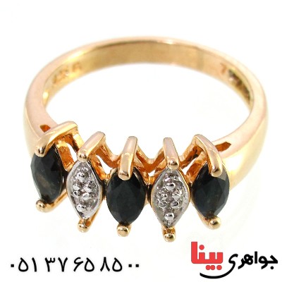 انگشتر یاقوت کبود و دو الماس میکرو زنانه مانی ایتالیایی _کد:10145