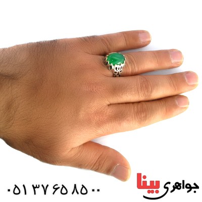 انگشتر عقیق سبز خراسانی مردانه درشت _کد:10146